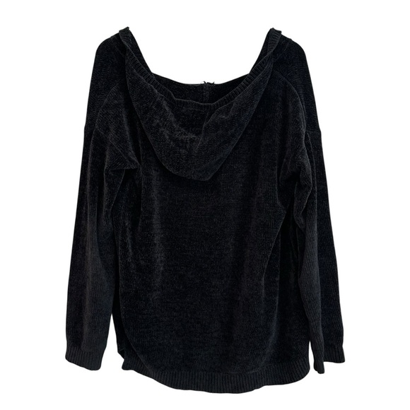 GARAGE Women's Small BLACK Hooded Knit Relaxed Emo Goth Open Front Sweater - Picture 3 of 5